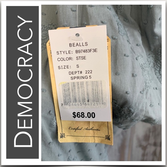 Democracy Cold Shoulder Top in  “Stormy Sea” Sage 3/4 Sleeves NWT - Picture 8 of 8